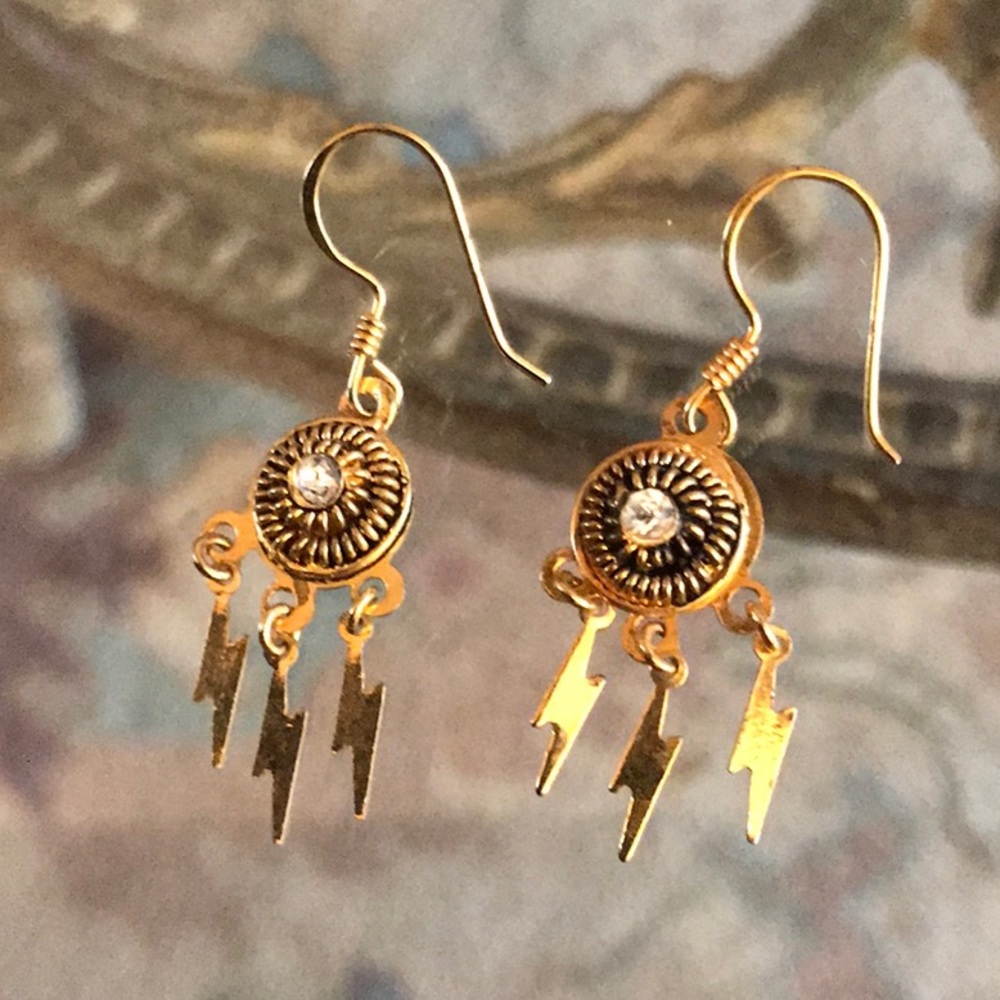 Rhinestone Lightening Bolts Pierced Earrings